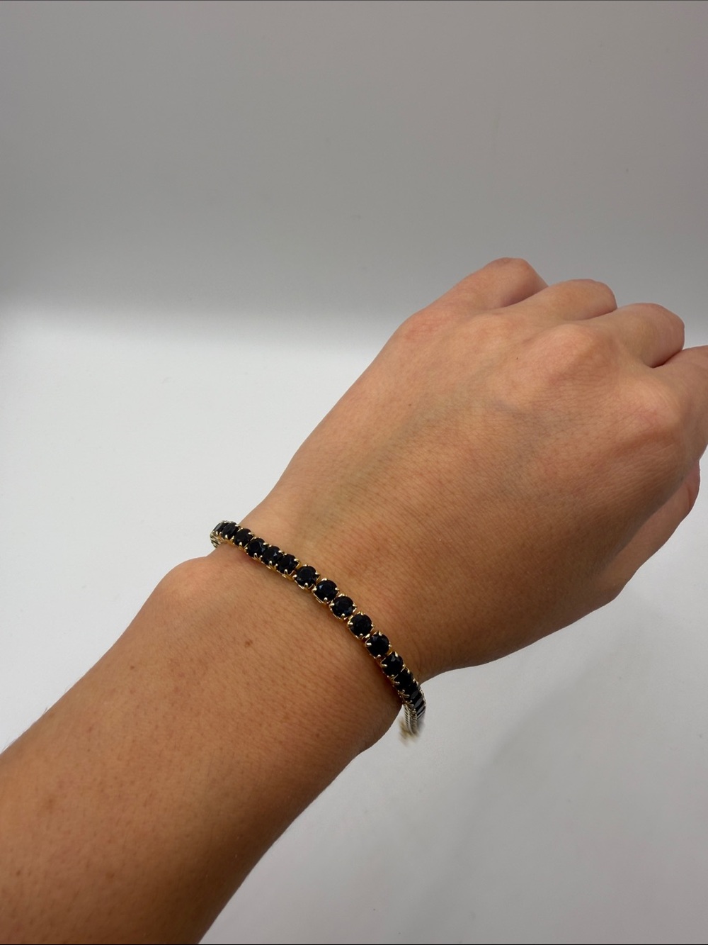 123. 3mm Gold Tennis Bracelet with Black Crystals 7”